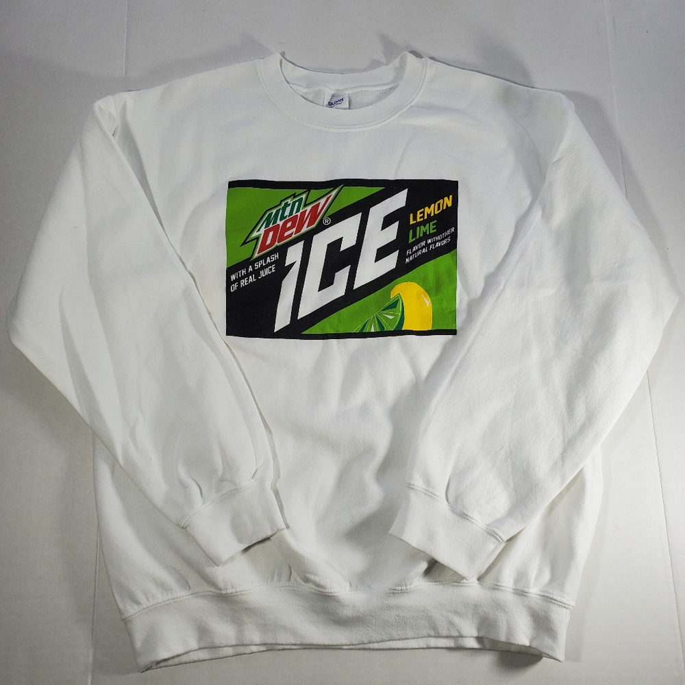 Mountain Dew Ice Lemon Lime Crewneck Sweatshirt Adult Large White Unisex